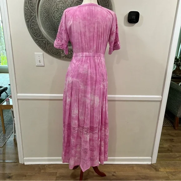 LoveShackFancy Edie pink maxi dress with lace accents - size M - Picture 9 of 14